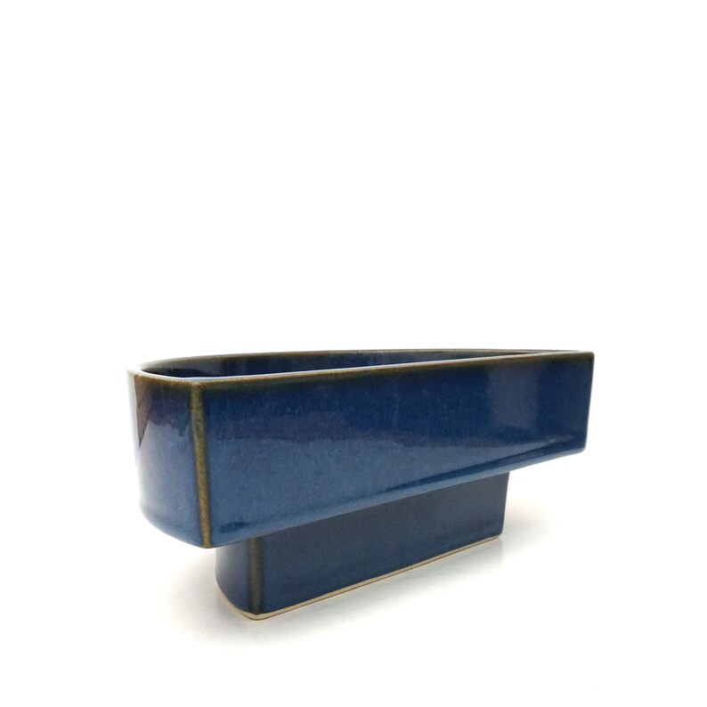 Japanese Glazed Ceramic Half Moon Suiban Ikebana Vase Blue Etsy