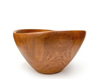 Freeform Solid Teak Wood Serving Bowl Large Centerpiece Nutshell Shape Danish Mid Century Modern MCM 1960s 60s