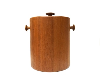 Early Flemming Digsmed Staved Teak Ice Bucket w/ Lid Large Mid Century Modern MCM Denmark Danmark 1960s 60s