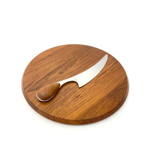 Vivianna Torun Dansk Torun Round Staved Teak Cheese Board w/ Stainless Knife JHQ IHQ Danish Denmark Mid Century Modern MCM