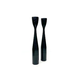 Pair of 11" Danish Teak Wood Taper Candlesticks Black Candle Holders Mid Century Modern MCM Denmark Scandinavian