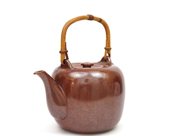 Taylor & NG Japan Keramik Teekanne Gebrannte Orange Rost Glasur Bambus Griff Mid Century Modern MCM Teekanne Kaffee