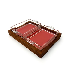 Danish Teak & Laminate Tray w/ 2 Glass Dishes Red Black Mid Century Modern MCM Denmark 1960s 60s