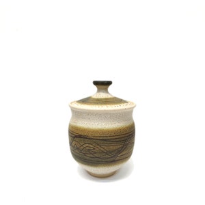 Marc Hansen Signed Ceramic Lidded Vessel Studio Pottery Jar Container White Green Mid Century Modern MCM Atomic