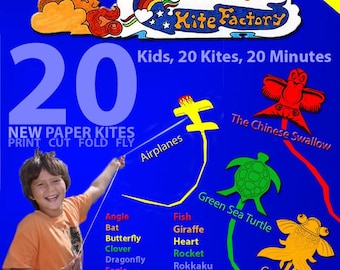 Paper Kite Templates - 20 different designs PDF Download, Print, Color, Fold and Fly in minutes! Great crafting and outdoor activity for Kid