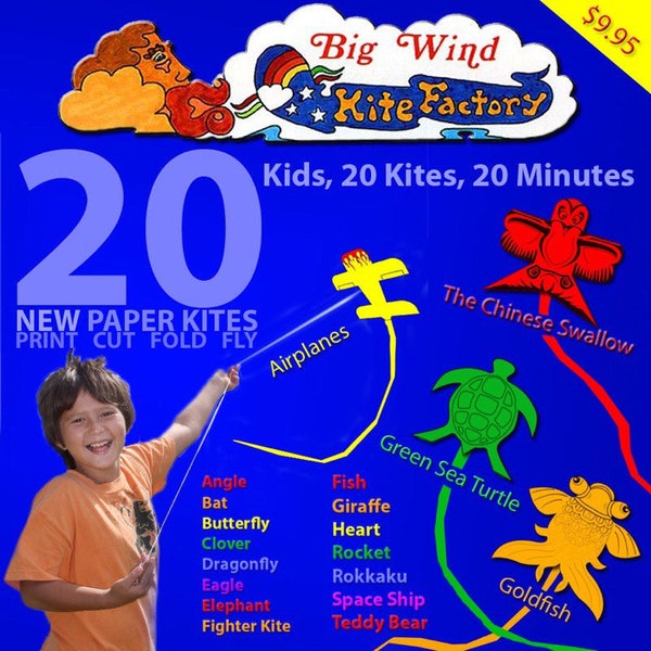 Paper Kite Templates - 20 different designs PDF Download, Print, Color, Fold and Fly in minutes! Great crafting and outdoor activity for Kid