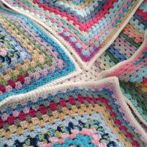 Beach Dreams vintage style granny square crochet blanket, multi coloured lapghan, retro crocheted throw, square crocheted lap blanket afghan