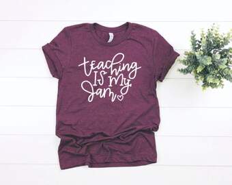 T-shirt "Teaching Is My Jam" - Couleur Crème, Coton - Taille Unique Regular