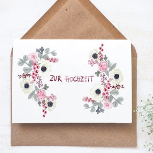 Klappkarte | Zur Hochzeit mit Anemonen Ranken,Hochzeit,Karte,Illustration,Glückwunsch,Hochzeit,Handlettering,Handgemalt