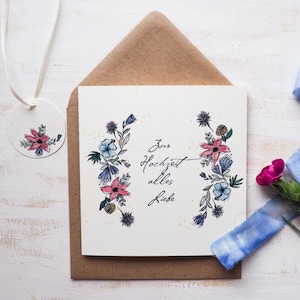 Klappkarte | Zur Hochzeit mit handgemalten Motiven & Anhänger,Hochzeit,Karte,Illustration,Glückwunsch,Hochzeit,Gold,Handlettering,Druck