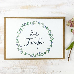 Klappkarte zur Taufe | Blätterkranz,schlicht,Mädchen,Junge,Geburt,Baby,Glückwunsch,Taufe,Karte,handgemalt,Gruß,Druck,Geschenk,Elefant