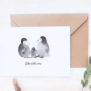 Klappkarte zur Geburt | "hello little one",Pinguine,Baby,Erdenbürger,Geburt,Handlettering,Karte,handgemalt,Gruß,Druck,Geschenk,individuel