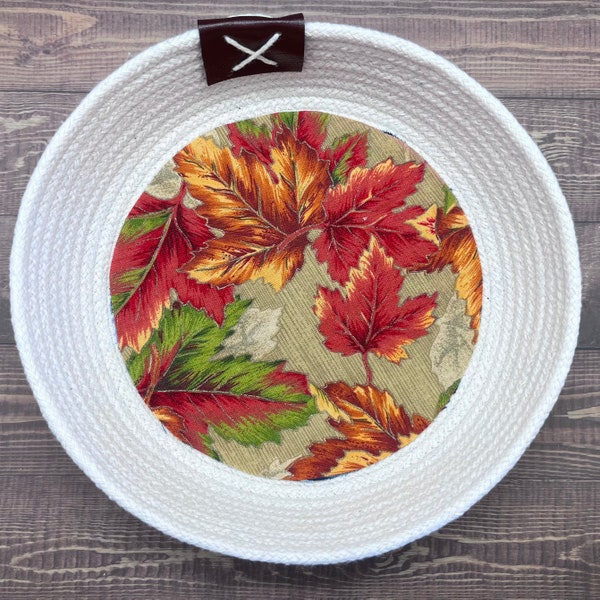 Fall Leaves Decor Handcrafted Decorative Wall Art/Knick Knack Rope Bowl, Basket