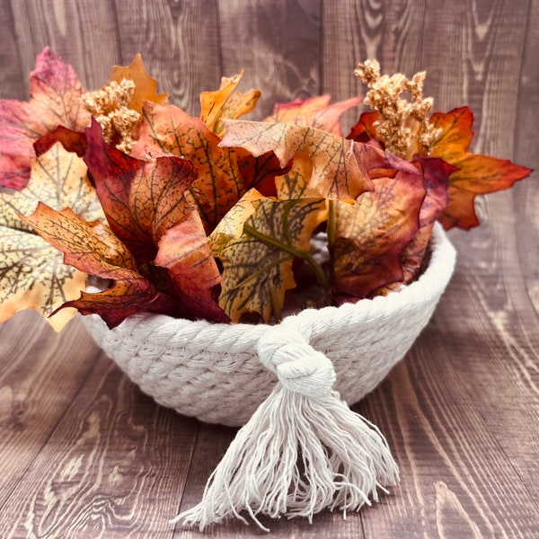 Handcrafted Mini Decorative Cotton Rope Bowl, Basket, Fall Decor Gift