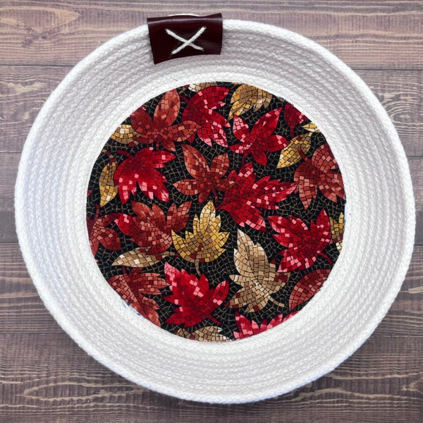 Mosaic Fall Leaves Handcrafted Decorative Wall Art/Knick Knack Rope Bowl, Basket