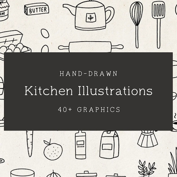 Kitchen Illustrations Hand-Drawn | Goodnotes-PNGs | Digital Stickers | INSTANT Download