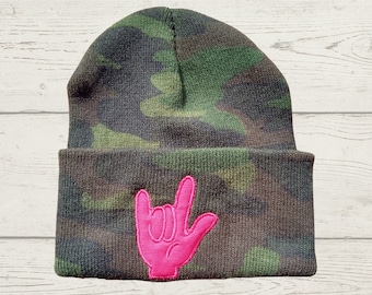 ASL ILY I Love You Muts Skull Hats Custom Valentine's Day Gift