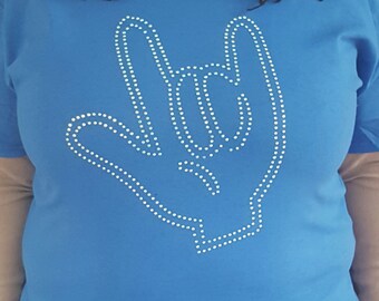 Rhinestone ASL I Love You tshirt