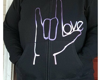 Zippered Jacket ASL LOVE Sign Deaf Clothing Sign Language ASL Awareness Sign Language Valentine's Day Gifts