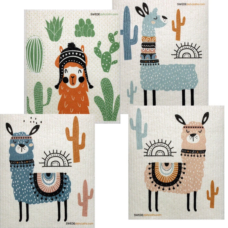 Mixed Llama Set of 4 Swedish Dishcloths