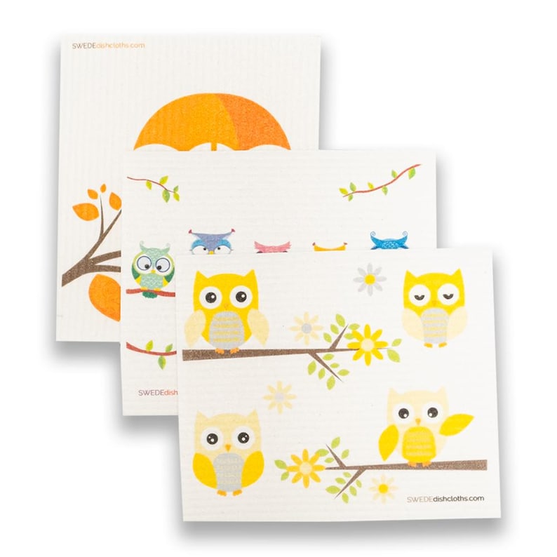 Owls in Branches Set of 3 Swedish Dishcloths - Thumbnail 3