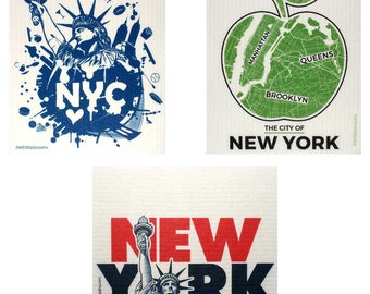 NYC Set of 3 Cloths Swedish Dishcloths (one of Each Design) | ECO Friendly Sponge Cloth | Paper Towel Replacement