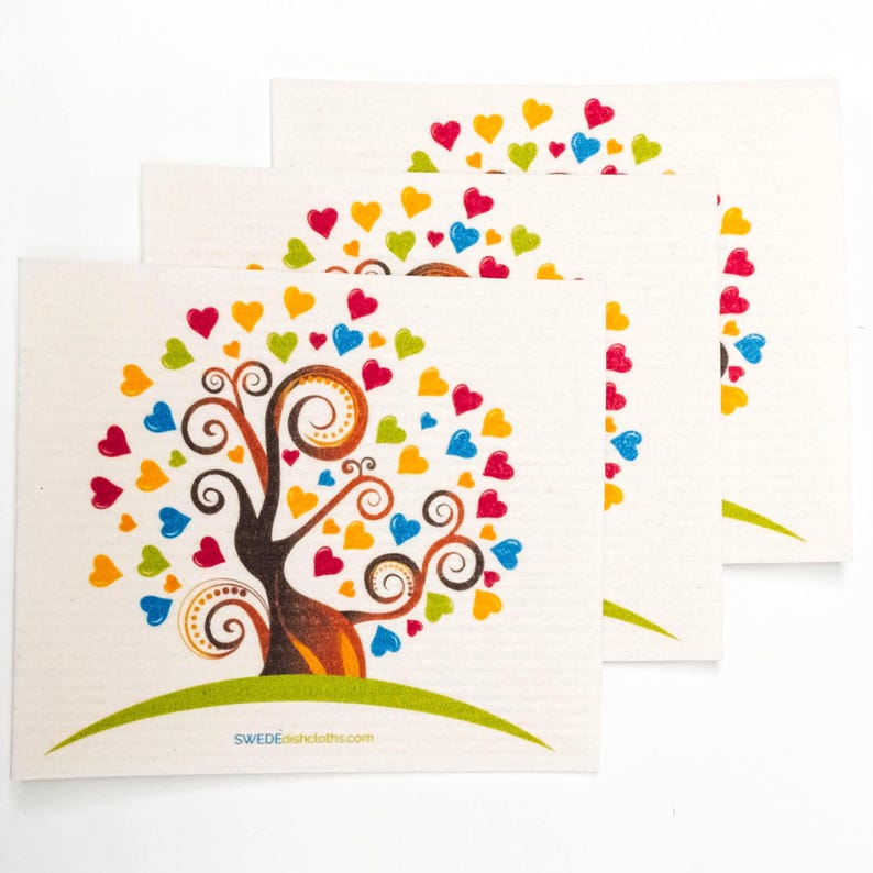 Heart Tree Set of 3 Swedish Dishcloths - Thumbnail 2