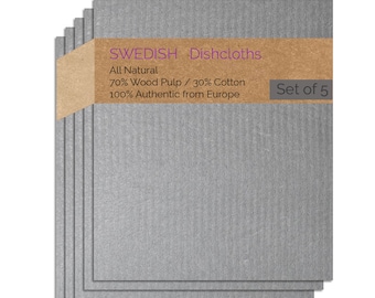 Swedish Dishcloths 5 Pack (Gray Color) Paper Towel Alternative | Swededishcloths