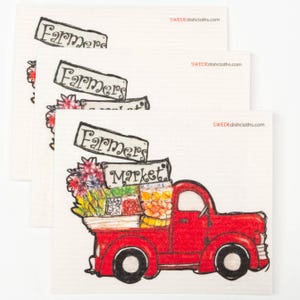 Farmers Market Truck Swedish Dishcloths: Eco Friendly Reusable Cleaning Wipes, Set of 3