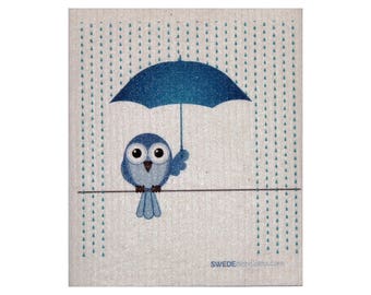 Swedish Dishcloths | One each "Bluebird in Rain" Design | Eco Friendly Cleaning Absorbent Cloth Eco Friendly Cleaning Wipes