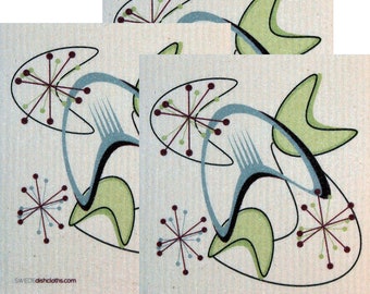 Swedish Dishcloth by SWEDEdishcloths | Set of 3 each Swedish Dishcloths Mid Century Retro Design