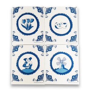 Swedish Dishcloths Dutch Designs Set of 4 Cloths | ECO Friendly Reusable Cleaning Sponge Cloth