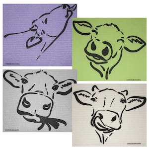 Cow Silhouettes Set of 4 Cloths Swedish Dishcloths (one of Each Design) | ECO Friendly Sponge Cloth | Paper Towel Replacement