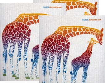 Colorful Giraffe Set of 3 each Swedish Dishcloths | ECO Friendly Absorbent Cleaning Cloth | Reusable Cleaning Wipes