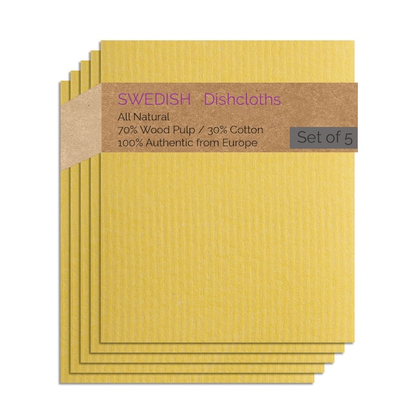 Yellow Swedish Dishcloths: Reusable Eco Cleaning Cloths - Set of 5