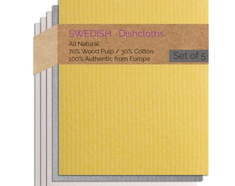 Swedish Dishcloths 5 Pack Mixed(1 Yellow, 1 Gray, 3 Natural) Paper Towel Alternative | Swededishcloths