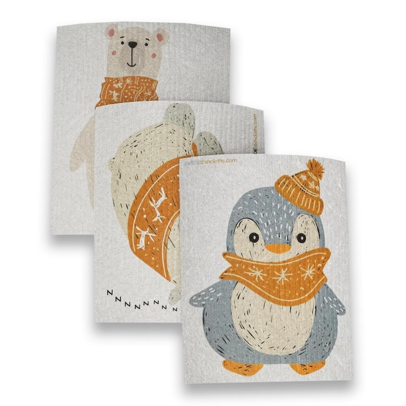 Winter Animals Swedish Dishcloths Set