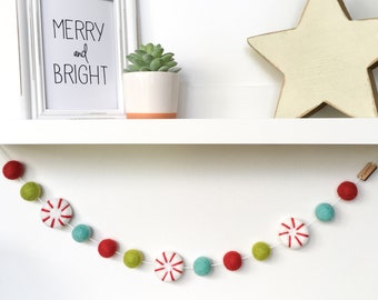 Felt Ball Pom Pom Garland - Candy Cane Lane