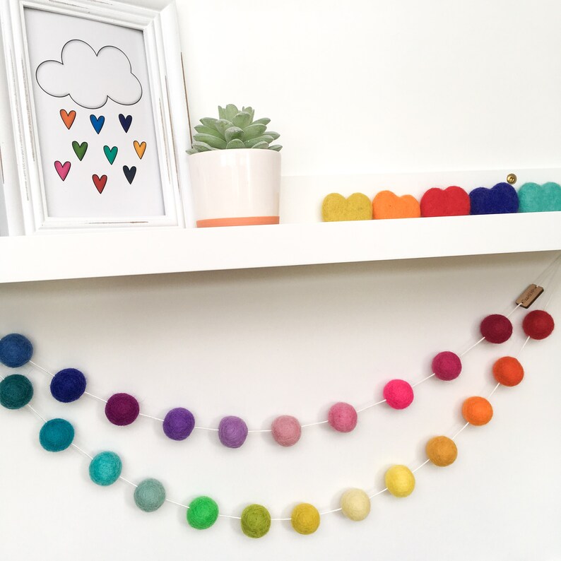 Felt Ball Pom Pom Garland Ombre Rainbow Etsy