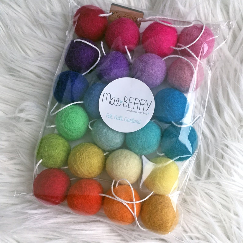 Felt Ball Pom Pom Garland Ombre Rainbow Etsy