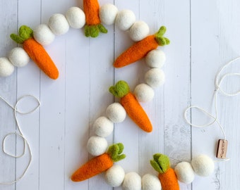 Bunny Treats Felt Ball Garland - Easter Decor - Mantel Decoration - Tiered Tray Decor - Party Decor - Nursery - Holiday Inspiration