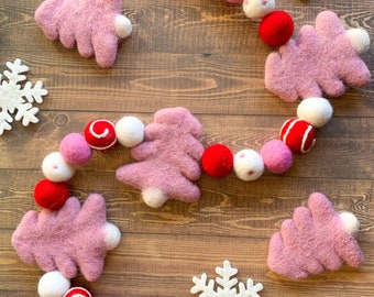 Cotton Candy Forest - Felt Ball Garland - Holiday Decor - Christmas Decor - Winter Wonderland - Christmas Tree - Mantel Decor - Tiered Tray