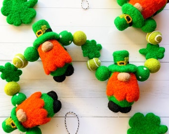 Leprachaun Gnomes - Felt Ball Garland - Holiday Decor - St. Patrick's Day - Tiered Tray Decor - Mantel Decor - Classroom Decor - Clover