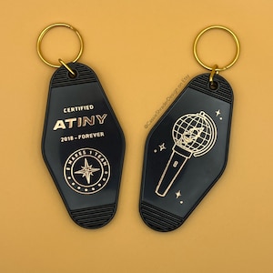 Ateez Certified Atiny Motel Style Keychain with Double-sided Rose Gold Foil Design | Kpop Fan Gift | Atiny Gift