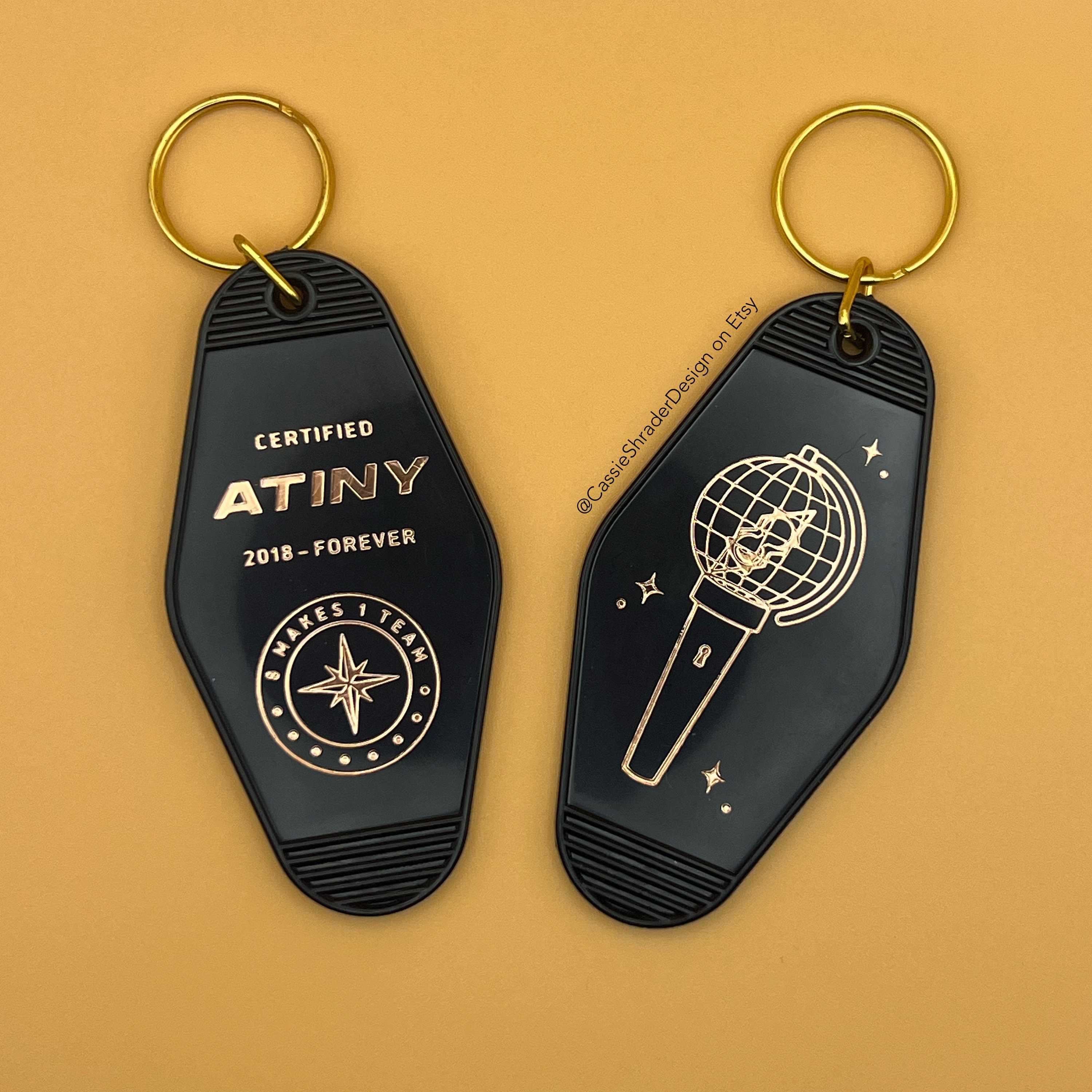 Ateez Certified Atiny Motel Style Keychain With Double-sided Rose Gold ...