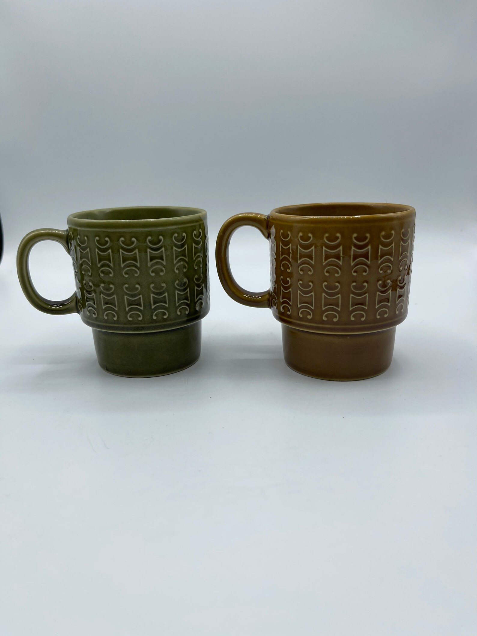 Set of 2 Green and BrownTan Coffee Cups Made in Japan Etsy