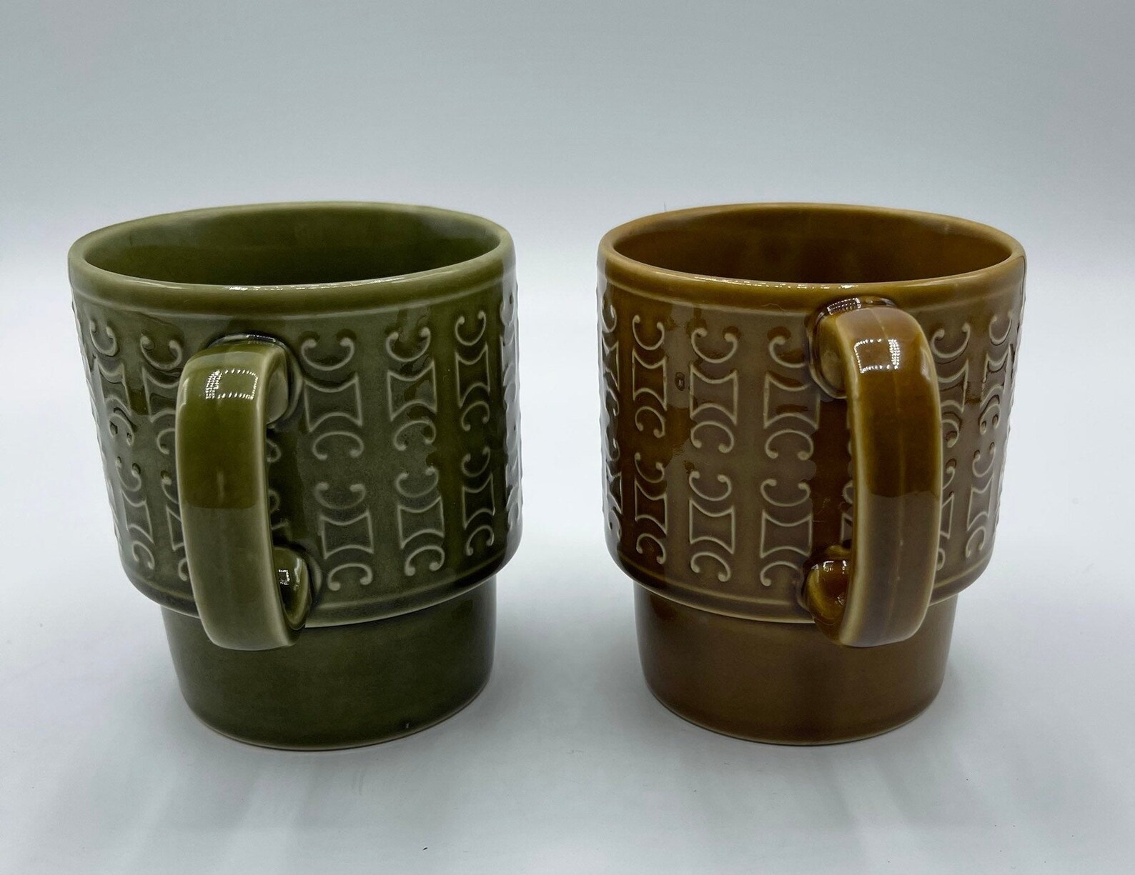 Set of 2 Green and BrownTan Coffee Cups Made in Japan Etsy