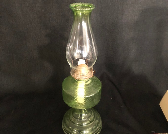 Antique Emerald Green Oil Lamp Antique Oil Lamp Green and Clear Glass