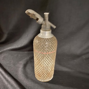 Antique Soda Syphon Wire Mesh and CO2 Connect - Antique Bar Ware - 1930s Bar Soda Bottle - Glass Straw Siphon - CO2 Cartridge