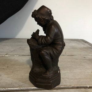 Vintage Wood Carver Sculpture of a Young Wood Carver - Young Boy at Desk Carving Wood - Resin Sculpture